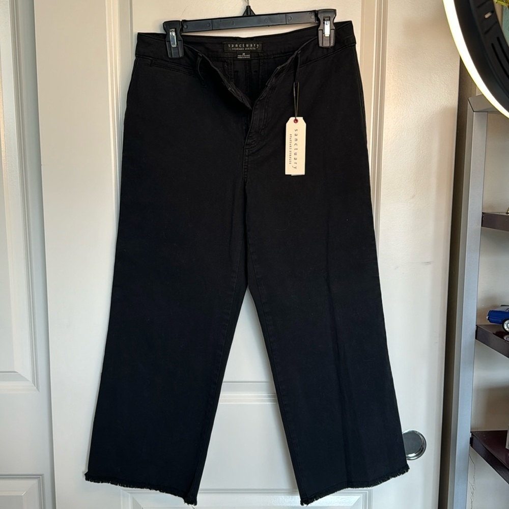 Sanctuary Standard Surplus Women's Sz 33 black Chino Raw Hem Stretch Pa…